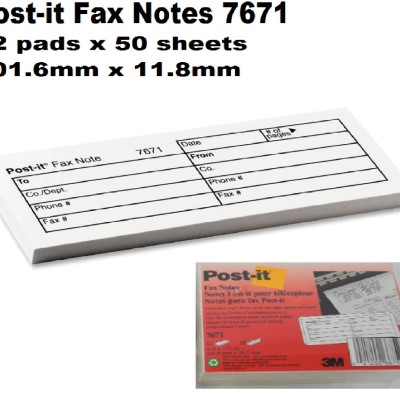 3M 7671 3M Post-it Fax Transmittal Notes,101.6 mm x 11.8 mm, White