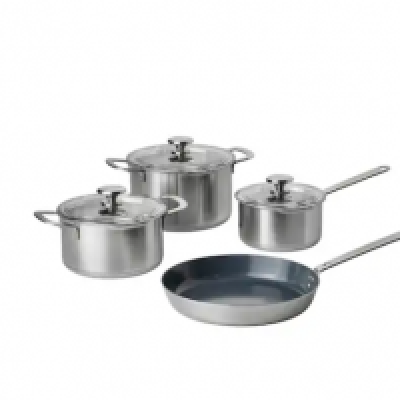 IKEA, HEMKOMST, 7-piece cookware set, stainless steel