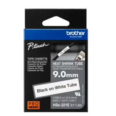 Brother HSE-221E Heat Shrinkable Tube, Black on White, 1.65.4mm, 1.5m