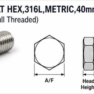 BLT HEX,316L,METRIC,40mm,M10 (Full Threaded)