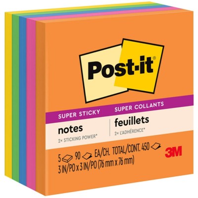*3M Post-it 654-5SSUC Super Sticky Notes Rio Collection 3x3 [90s x 5 Pads]