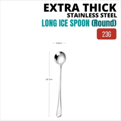 Extra Thick Cutlery Hotel Quality Stainless Steel Long Ice Spoon (Round)