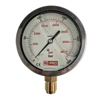 RS PRO BSP 1 2in Analogue Pressure Gauge 250bar Bottom Entry 100mm Outside Diameter