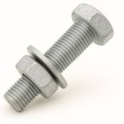 M12 X 80MM LG. HEX BOLT C W 2 NUTS & 1 WASHER, 8.8 HOT DIPPED GALVANIZED (FULL THREADED)