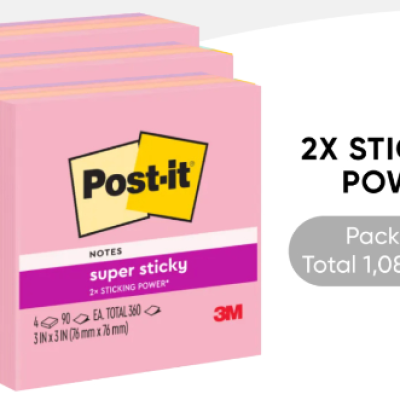 3M Post-it Super Sticky Notes Flamingo Coll. 3x3 [90s x 4 Pads]  PACK OF 3