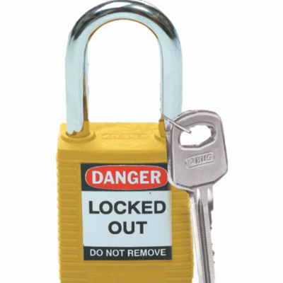 Yellow Brady LOTO-6 Key Weatherproof Nylon Padlock, 6.35mm Shackle, 38.10mm Body (6 PACKS)