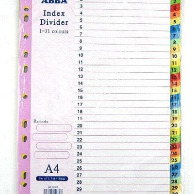ABBA AB22029 COLOR INDEX DIVIDER NUMBERING 1-31
