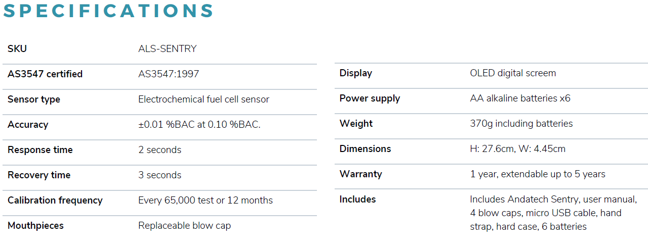 Andatech Sentry Rapid Alcohol Screening On-Site