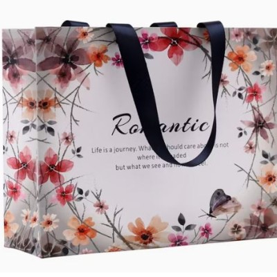 Floral Paper Bag with Ribbon