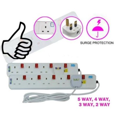 2 Meter Extension Trailing Socket Plug Adapter (2Way 3Way 4Way 5Way) - With Indicator Light   Sirim Certified