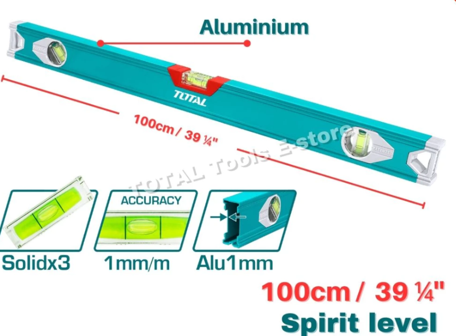 TOTAL Spirit Level       /       Water Level  TMT28016 [80cm       /       31½'' ]       /       TMT210016 [100cm       /       39 ¼'' ]