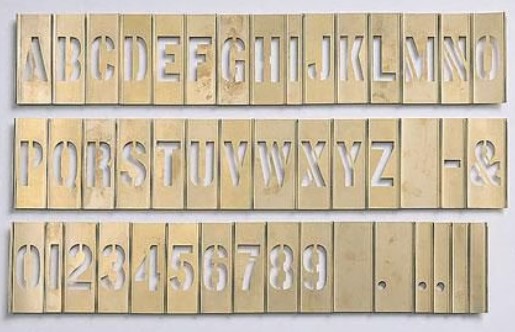 2" Brass Interlocking Letter and Number Stencil 92 Piece Set