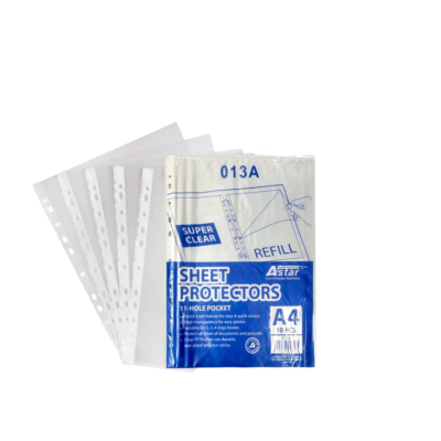 Astar Super Clear Sheet Protectors Refill - 11 Hole Pocket   A4 Size   10pcs (013A)