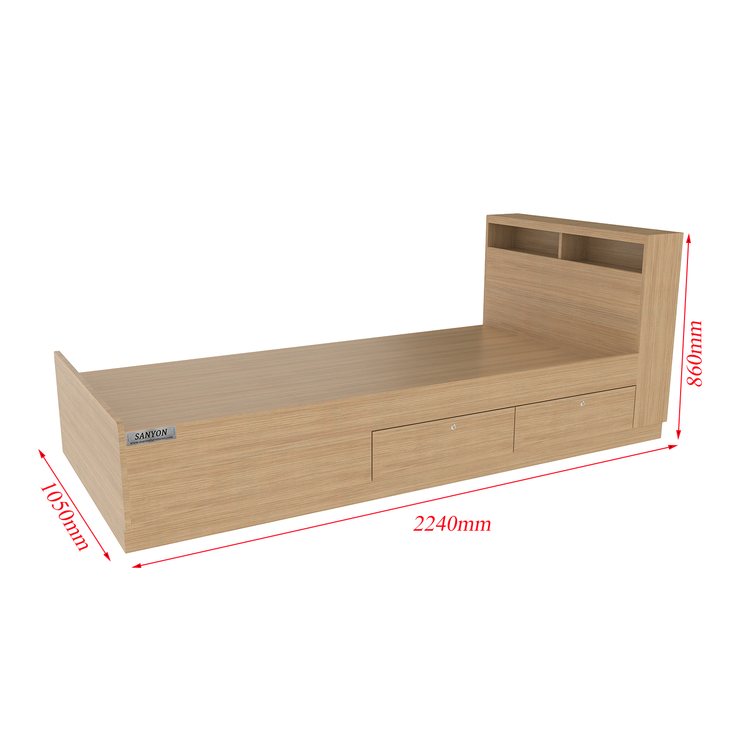 SANYON Cruise Ship Cabin Beds, Laminate Single Beds with Deck, SYB-040