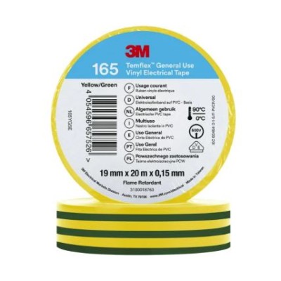3M Temflex Green, Yellow Vinyl Electrical Tape, 19mm x 20m