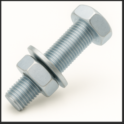 M12 X 75MM LG: ISO898 CL8.8 HEX. HEAD BOLT (FULL THREADED) C W 1 HEX NUT & 1 x MS FLAT WASHER