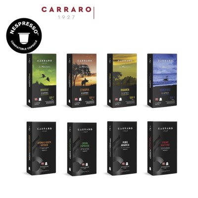 *CARRARO COFFEE CAPSULE NESPRESSO COMPATIBLE (PACK OF 3 BOXES x 10 CAPSULES) - Aroma e Gusto Intenso Crema Espresso Primo Mattino Puro Arabica Single Origin Brasile Single Origin Ethiopia Single Origin Honduras Single Origin Rwanda