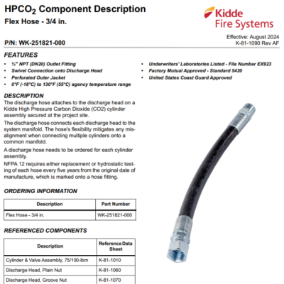 Kidde CO2 Flexible Hose, 3 4 Outlet WK-251821-000