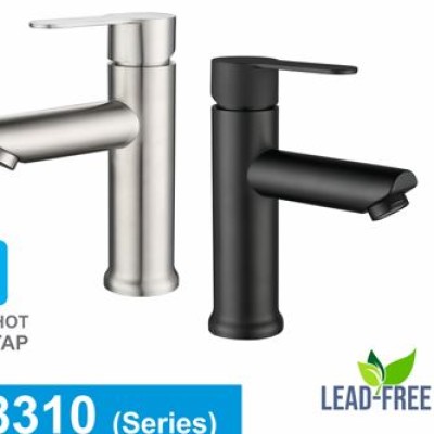 Stainless Steel Bathroom Basin Tap, Black & Satin Nickel Finishing Pillar Mounted