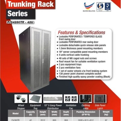 GrowV 42U Heavy Duty 19"2000mm (H) x 800mm (W) x 800mm Trunking Floor Stand Server Rack - 42U Rack
