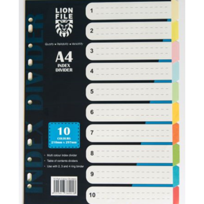Lion File A4 Index Dividers 10 Color (5 Sets)