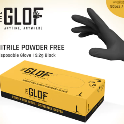 THE GLOF Black Nitrile Disposable Glove, Powder Free