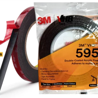 3M VHB Tape 5952, Black, 12mm(W) x 5m(L) x 1.14mm(Thk)