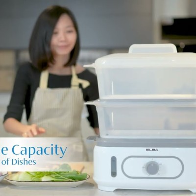 *ELBA Food Steamer EFS-M2028(WH) | 2 Layer of Interchangeable Steam Basket | 20L