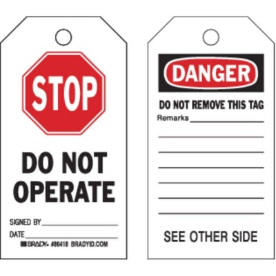 loto tag 15.7cm height x 8cm width x 1.2 cm(internal diameter) Do Not Operate