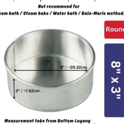 3"Tinggi Loyang Bulat Handmade ROUND Cake Tin Fixed Base Aluminium Mould Baking Pan Loyang Bulat