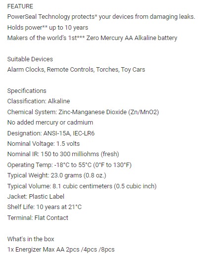 ENERGIZER Battery 2A