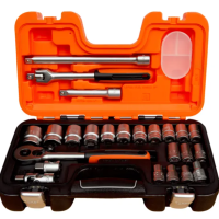 BAHCO SOCKET SET, 1 2" SIZES, METRIC MEASUREMENTS, RATCHET HANDLE, 24 PIECES, S240