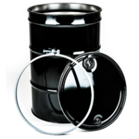 209LTS RECOND OPEN TOP STEEL DRUM C W LID & RING BLACK COLOUR (ANTI-RUST)