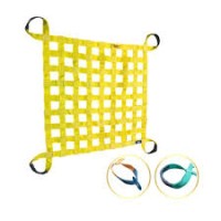 Polyester Cargo Net, 3T 12FT x 12FT Mesh, 4" Webbing Material 75mm with 1FT Loop Eye on 4 Corners, Yellow Color