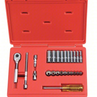 PROTO Socket Wrench Set: 1 4 in Drive Size, 25 Pieces, 3 16 in to 9 16 in Socket Size Range, Chrome [5C865]