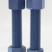 STUDBOLT ASTM A193 Gr. B8M Class II (ANSI B18.2.1) C W 2 units of HEAVY HEX NUT ASTM A194 Gr. 8MA (ASME B18.2.2) C W 2 units of FLAT WASHER SS316 - FLUOROCARBON COATED "MasterCote" 1424 BLUE 1 in - 8UN x 200.00 MM