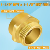 Fire Hydrant Hose Adapter, 1-1 2" NPT Female x 1-1 2" NST (NH) Male Hex Nipple Fire Hose Fittings, Brass Garden Hose Adapters Water Hose Connectors -1.5  NPT Female x 1.5 NST Male