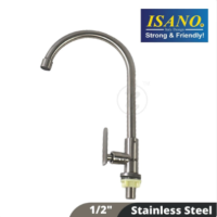 ISANO 1 2" inch ( 304 Stainless Steel ) Swan Neck Tap ( Pillar Type ) Keluli Tahan Karat Air Paip Sinki Dapur