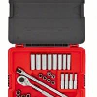 PROTO Socket Set: 1 2 in Drive Size, 30 Pieces, 8 mm to 21 mm Socket Size Range, (14) 12-Point [60ML14]