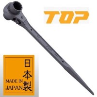 TOP (JAPAN) Double-Sized Ratchet Scaffold Wrench (with podger) Size: 19x21mm