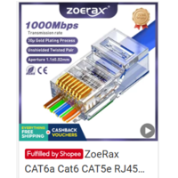 ZoeRax CAT6a Cat6 CAT5e Pass Through RJ45 Modular Plug  Network Connectors UTP 30 Gold-Plated 1.2mm  Hole End for Ethernet Cable Network Cables & Connectors Type: Cat 5e, Cat 6, Cat 6a, Cat 7  Dimension (L x W x H): 17.5cm*16.5cm*5cm Brand: ZoeRax