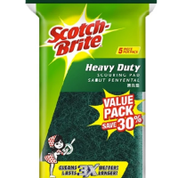 3M Scotch-Brite Heavy Duty Scouring Pad, Removes Stubborn Stains, 5 pcs pack, For dishwashing  [Single Pack (5 pcs)]