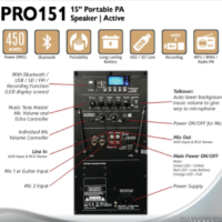 Portable trolley karaoke speaker c w 2 wireless mic Model no. : PAPRDX-PRO151C Brand : Dynamax