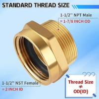 Fire Hydrant Hose Adapter, 1-1 2" NST (NH) Female x 1-1 2" NPT Male Hex Nipple Fire Hose Coupling Fittings, Brass Water Equipment Connector (1.5" NST Female x 1.5" NPT Male) -1.5 NST Female x 1.5 NPT Male