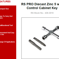 RS PRO Diecast Zinc 5-way Control Cabinet Key