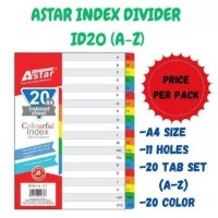 ASTAR A4 COLOURFUL High quality PP INDEX DIVIDER (NUMBER ID20C or ALPHABET ID20)