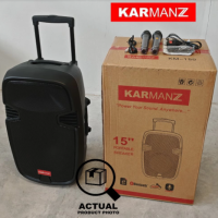 KARMANZ 15 inch Portable Trolley Speaker Amplifier Karaoke + 2 Wireless Mic