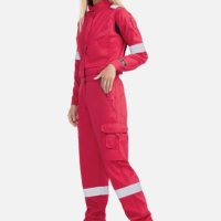 Red Wing 81905 Women's Fire Resistant Coverall, 160gsm, CAT2, Chili Red with SHELL Logo, Velcro Name Tag